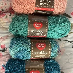 Red Heart Scrubby Cotton Yarn Bundle - Pink, Teal, Blue set